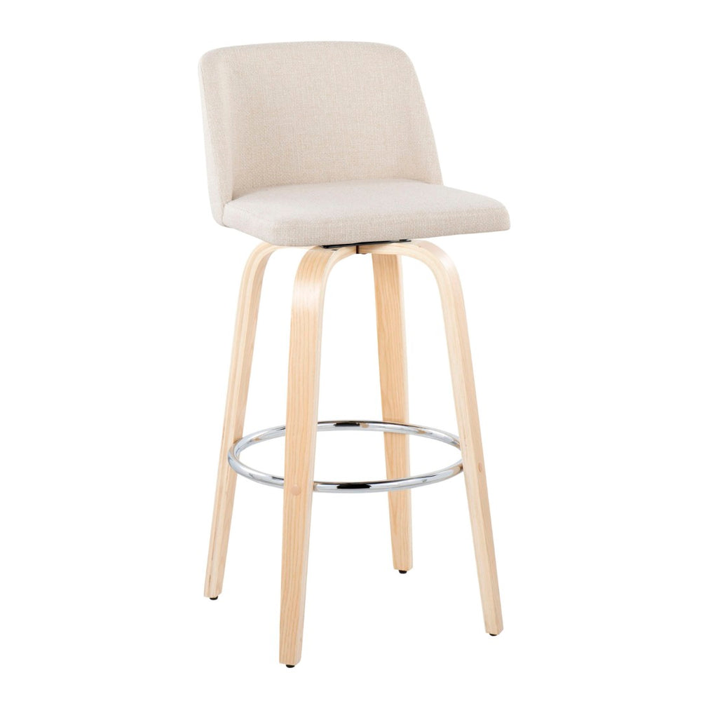 English Elm Toriano 30" Fixed-Height Barstools Set Of 2 - Stylish Cream Fabric, Chrome Footrest, Modern Design B202S00671-GIGA