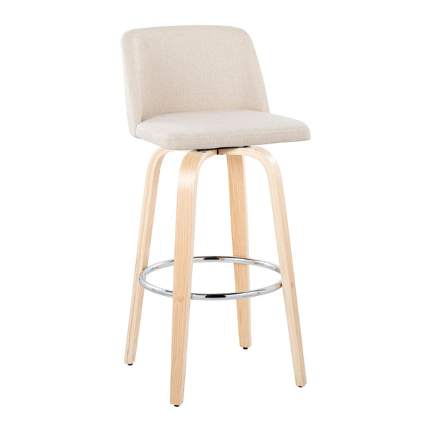 English Elm Toriano 30" Fixed-Height Barstools Set Of 2 - Stylish Cream Fabric, Chrome Footrest, Modern Design B202S00671-GIGA