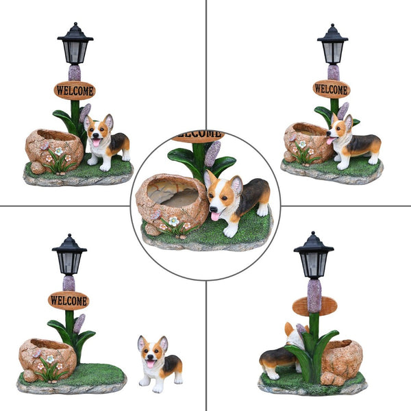 English Elm Labrador Solar Garden Statue with Led Glow and Built-in Succulent Planter Basin W5398P464251