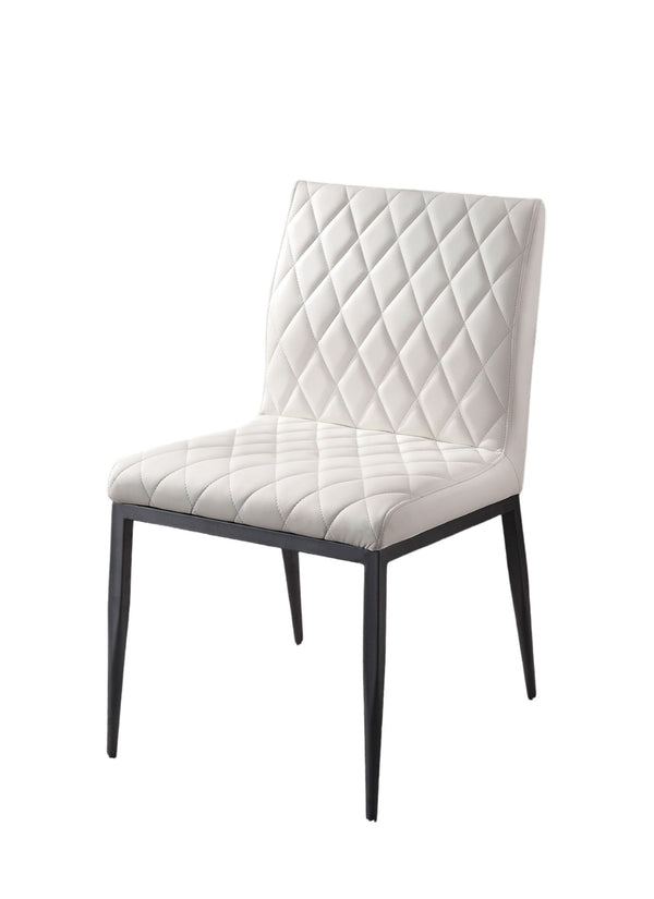 English Elm Ivory Diamond-Stitched Leatherette Dining Chairs Set of 2 — Padded Seats, Black Metal Frame, Contemporary Comfort B011P214980