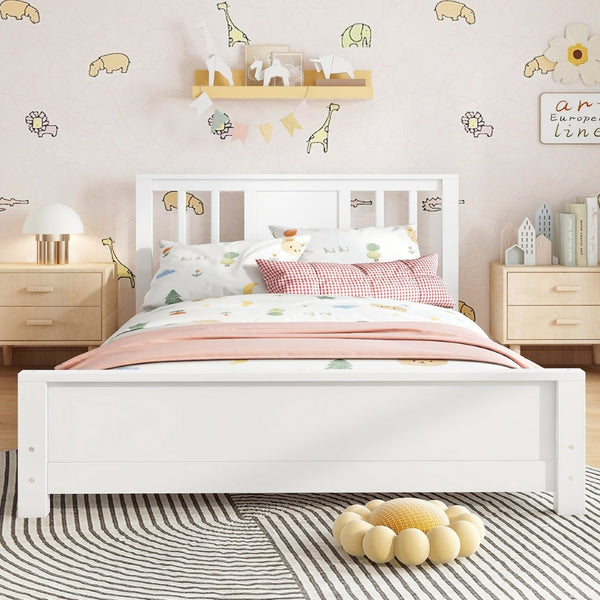 English Elm Twin Low Profile Floor Bed with Guardrails Pine Wood Frame Minimalist Bedroom White W1580P438797