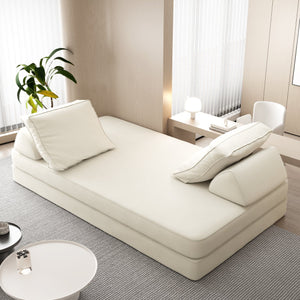 English Elm 86.6"Multifunctional Folding Sofa Bed with Chaise, Fluffy Chenille, Removable Backs & Pillows, Deep Seat Lounge Beige W3219P340665