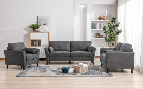 English Elm Damiano Three Piece Woven Gray Sofa Set with Pocket Coil Support and Wood Legs B2749S00199