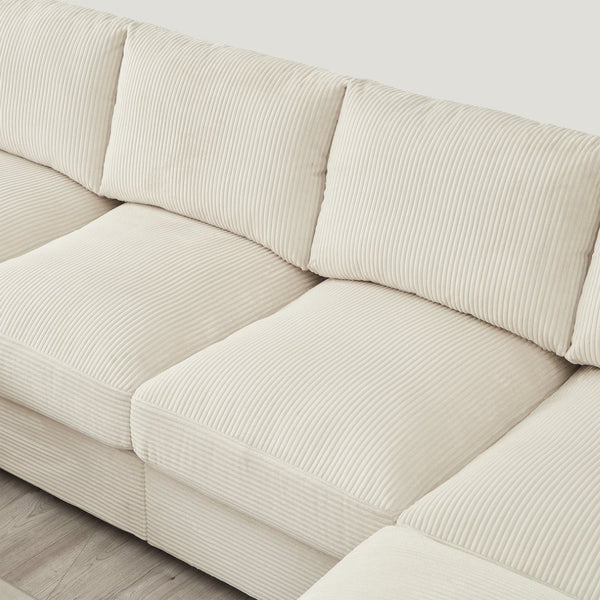 English Elm 122"l Corduroy Sectional with Dual Ottomans Modular U-shape Sofa for Modern Living Beige W1669S00020