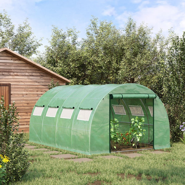 English Elm Outsunny Walk-in Tunnel Hoop Greenhouse Galvanized Steel Frame with Mesh Ventilation W2225P229421