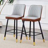 English Elm Modern Two-Tone Pu Bar Stool - Brown and Light Gray Spliced Chairs With Gold Decorated Legs.Brown and Light Gray Spliced,Black Metal Legs,Set Of 2 Chairs.