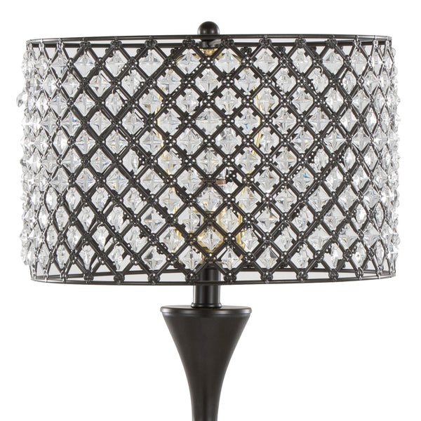 English Elm Topaz 27" Glam Art Deco Table Lamp with Clear K9 Crystal Drum Shade, Radiant Tiered Base, UL Listed Bronze B202P224100