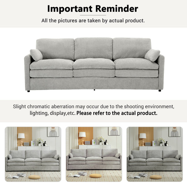 English Elm 89" Plush Chenille 3-Seater Sofa with Double-Layer Cushions, Deep Seating, Removable Lumbar Pillow, Elegant Stitching LIGHT GREY N719P251497R
