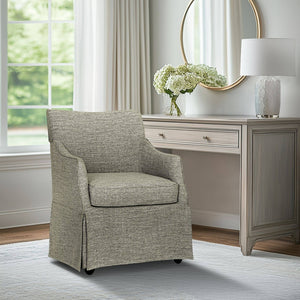 English Elm Upholstered Skirted Arm Chair with Hidden Casters Padded Seat for Dining Rooms B035P341172
