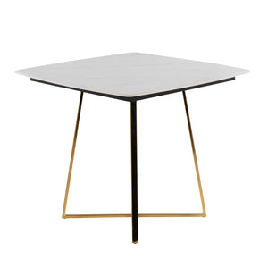 English Elm Dinette Square Ceramic Top Dining Table with Gold Metal Base for Small Spaces B202P471539