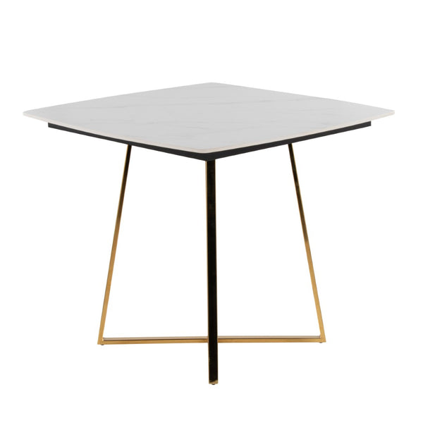 English Elm Dinette Square Ceramic Top Dining Table with Gold Metal Base for Small Spaces B202P471539