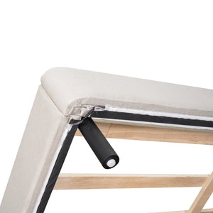 English Elm Queen Upholstered Platform Bed with LED Lights, U-Shaped Headboard, Linen Fabric, Sturdy Metal Legs Beige SF000151AAA