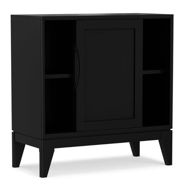 English Elm Harper Rubberwood Low Cabinet Mid-century Modern Sliding Doors Adjustable Shelved Storage B136P436061