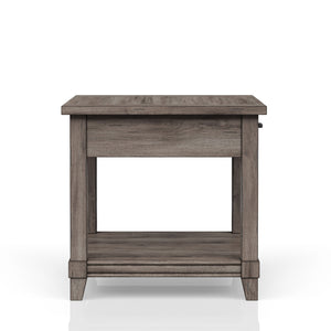 English Elm End End Table W/ Storage Drawer & USN Gray Rustic Finish USB Charging Ports Solid Wood Shelf Storage B2699P208929