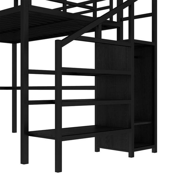 English Elm Full Size Pine Loft Bed House Frame with Slide Bookshelves and Moon Star Rails W1580S00286