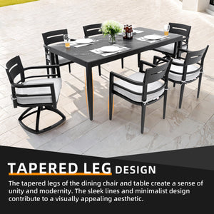 English Elm Modern 7Pc Outdoor Patio Dining Set With Black Marble-Look Table, 4 Chairs & 2 Swivel Rockers W1886S00015