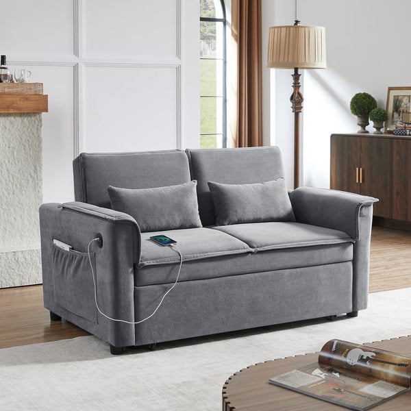 English Elm Modern Fabric Convertible Loveseat Sleeper Sofa Bed with Adjustable 3-Level Backrest, Twin Pull-Out for Small Spaces Grey W1123P283618