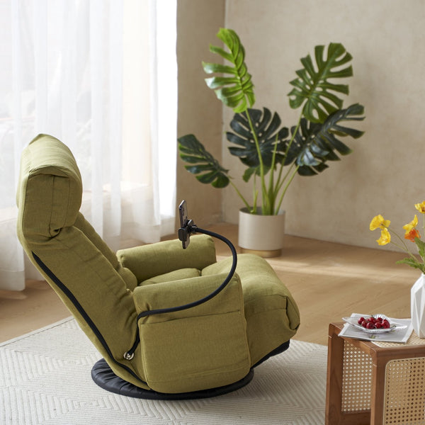English Elm Adjustable green rotatable lounge chair with head/waist support, 360° swivel, spring seat, phone holder W244P172641