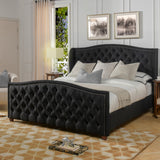 English Elm Marcella Upholstered Shelter Headboard Bed Set, King, Jet Black Woven