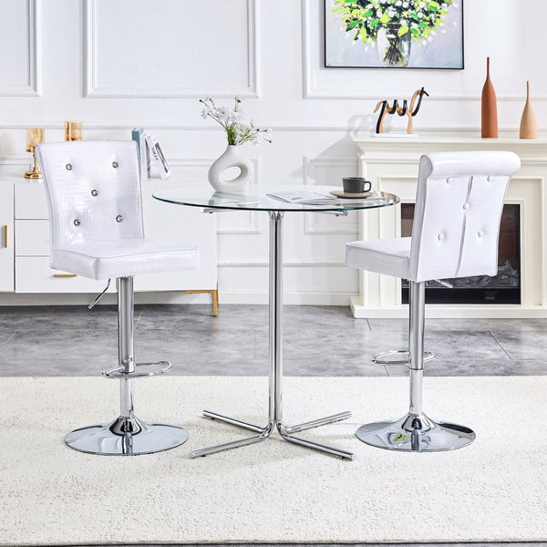 English Elm A Set of 2 Glam Faux Alligator Pvc Barstools with Crystal Buckle Detail White W1512P491871