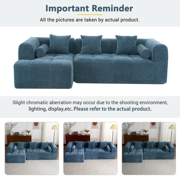 English Elm 101.2" Modern Sectional Sofa Full-Compressed Modular Couch with Deep Seating, Tufted Chenille Fabric, Pillows Included Blue N719S001890C