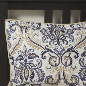 English Elm 6 Piece Reversible Quilt Set with Paisley Motif and Neutral Reverse, Embroidered Throw Pillows Included Navy 23.23 L x 17.72 W x 13.98 H B03597401