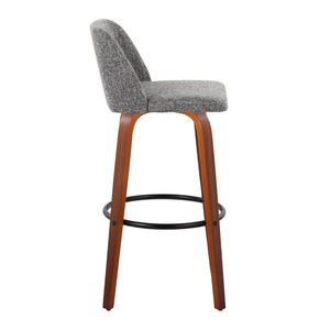 English Elm Toriano 30" Mid-Century Modern Barstools Set Of 2 With Swivel, Walnut Frame & Grey Fabric Upholstery B202S00683-GIGA