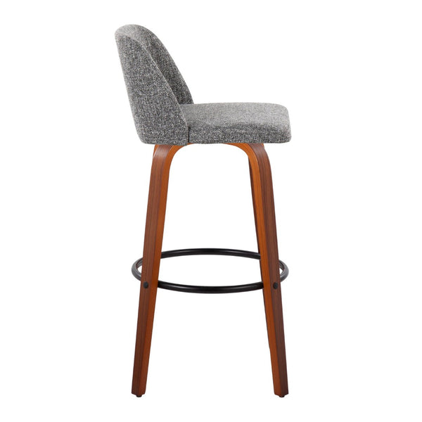 English Elm Toriano 30" Mid-Century Modern Barstools Set Of 2 With Swivel, Walnut Frame & Grey Fabric Upholstery B202S00683-GIGA