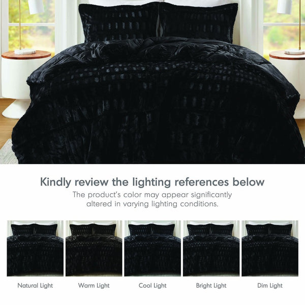 English Elm 3 Piece Shaggy Faux Fur Comforter Set Plush Lodge Style Hypoallergenic Bedding Black B035P319600