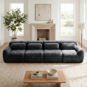 English Elm 149'' Plush Modular Cloud Sofa Boneless Ergonomic Design for Home Theater Lounge Dark Grey W714S01553