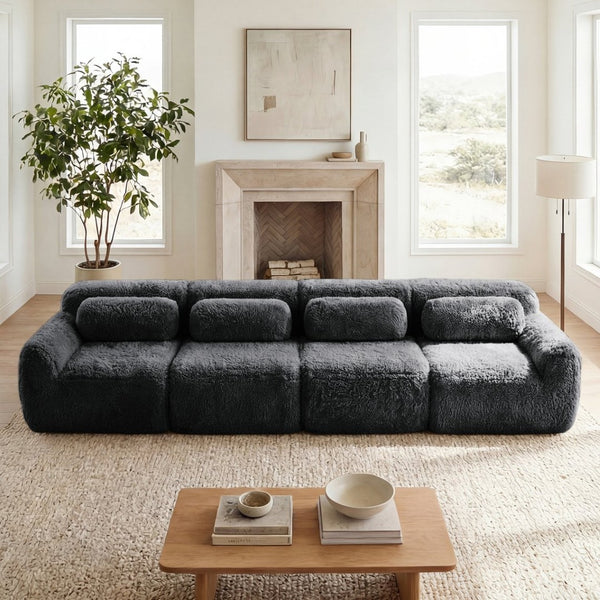 English Elm 149'' Plush Modular Cloud Sofa Boneless Ergonomic Design for Home Theater Lounge Dark Grey W714S01553