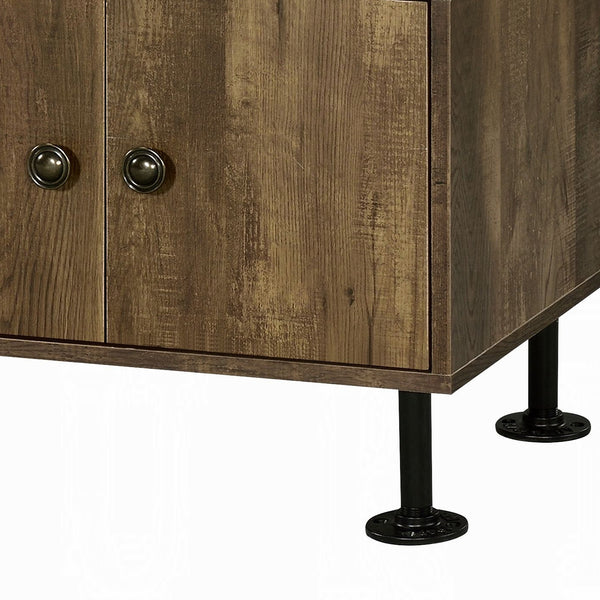 English Elm Rustic Industrial Water Pipe 2-Shelf TV Stand with 4 Cabinets, Cord Management for 60" TVs Black,Rustic B062P209172