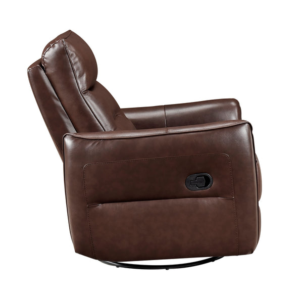 English Elm 1pc Swivel Glider Recliner Chair in Top Grain Leather with 360° Spin, Pocket Coil Support, Durable Solid Wood Frame Brown 37.25 L x 29.5 W x 32.5 H B011P329240