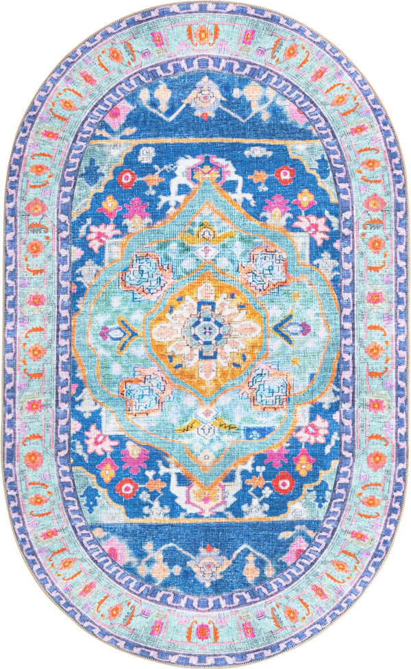 Unique Loom Timeless Philip Machine Made Medallion Rug Blue, Black/Ivory/Green/Gold/Red/Pink/Orange 5' 1" x 8' 0"