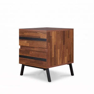 English Elm Karine Walnut & Black Finish Accent Table with 2 Drawers, Modern Wood Frame, Metal Legs, Storage elegante B2726P263839
