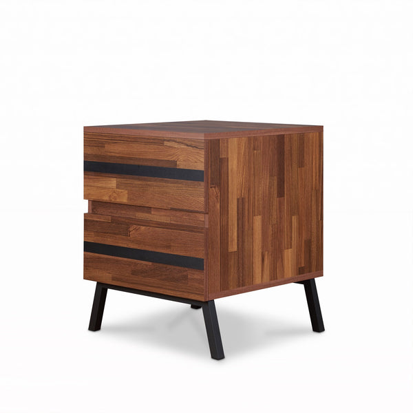 English Elm Karine Walnut & Black Finish Accent Table with 2 Drawers, Modern Wood Frame, Metal Legs, Storage elegante B2726P263839