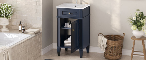 English Elm 18-inch French Style Freestanding Bathroom Vanity with Ceramic Sink Soft Close Storage Blue N710P411340C