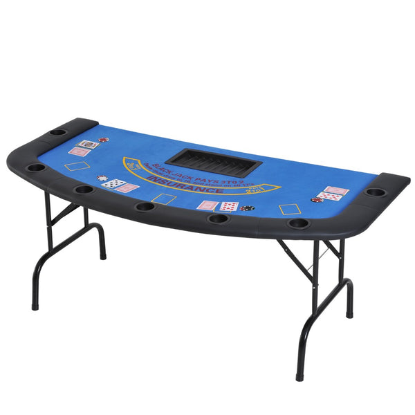 English Elm Soozier Foldable Poker Table, 72" Blackjack For 7 Players With Padded Rails & Cup Holders, Blue Felt W2225P217204-GIGA
