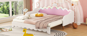English Elm Twin Extending Daybed with LED Crown Headboard, Upholstered Princess Design for Cozy Kids Room White 76.5 L x 17.4 W x 4.3 H HL000104AAK