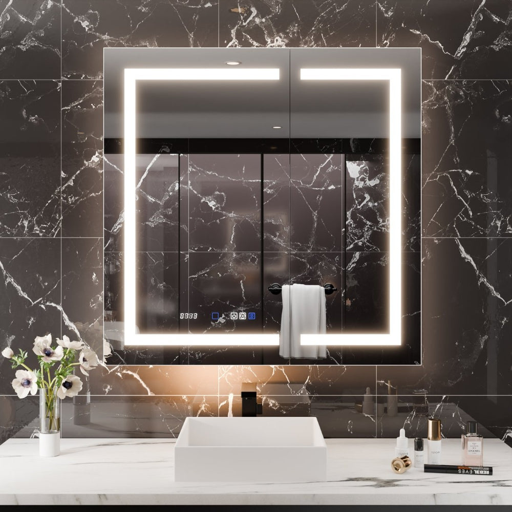 English Elm Smart Led Medicine Cabinet with Anti-fog Gfci Outlet Dimming Bathroom Storage W637P148122