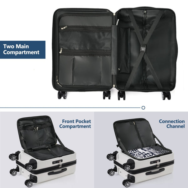 English Elm Carry-on Abs Hard Shell Suitcase with Front Access Pocket Usb Port Spinner Wheels PP314954AAK