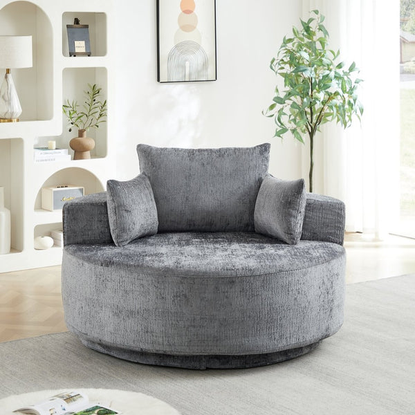 English Elm 55''l 55'l Chenille Swivel Lounge Chair Plush Foam Fill 360 Rotation Modern Living Room Grey W834S00641