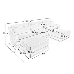 English Elm Three-Seater Sofa With Movable Ottomans & Lumbar Pillow - Elegant Sky Blue Chenille Design For Comfort W714S01208-GIGA