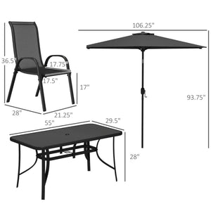 English Elm Modern Outdoor Dining Set 8 Piece Aluminum Mesh Chairs Glass Table with Umbrella T3971S00151