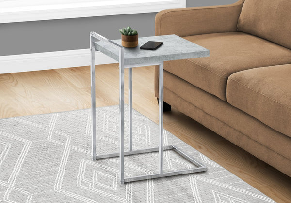 English Elm Accent C-Shaped Table - Modern Grey Laminate & Chrome Metal Design For Snacks, Laptops & More! B2710P219378