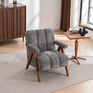 English Elm Mid-century Modern Chenille Accent Chair Cloud Silhouette Oak Frame Living Room Lounge Grey W1170P425433