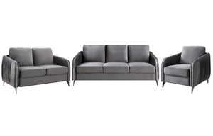 English Elm Hadriano Velvet 3 Piece Living Room Set with Chrome Trim and Channel Quilted Seating Gray B2749S00170