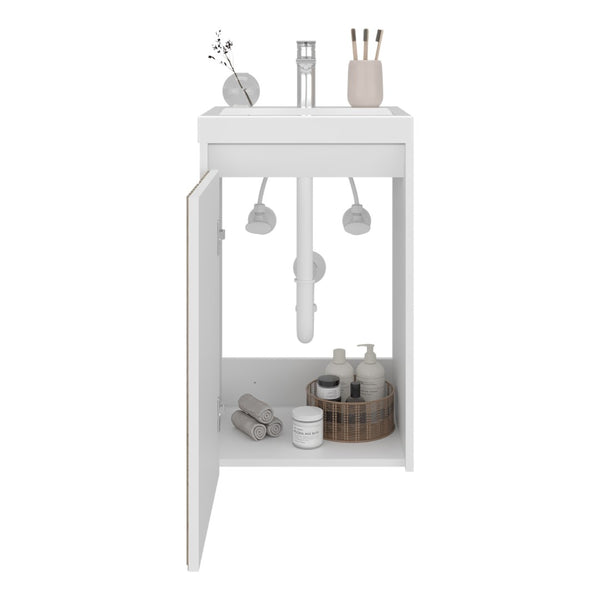 English Elm Syracuce Floating Vanity with Fluted Door Resin Sink and Shelved Storage for Small Bathrooms B200P484461