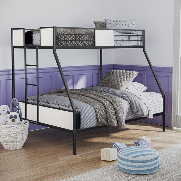 English Elm Contemporary Twin-over-Full Bunk Bed with Sturdy Metal Frame, Two-Tone Finish, Space-Saving Design Black 77 L x 14 W x 10 H B2741P347311