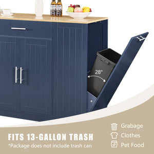 English Elm 53'' Kitchen Storage Islands with Drawers and Trash Can Storage, Modern Farmhouse Design, 53.2"W x 20.9"D x 38.0"H Navy Blue W1820P281266